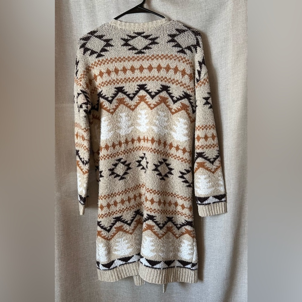 Maurices•long-sleeve knit cardigan/duster•xs•Aztec/tribal/southwestern•brown/tan - Picture 2 of 13